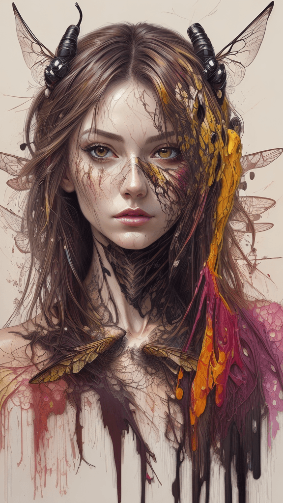 AI generated: Art by Carne Griffiths, Wasp, perfect face, perfect body, Knitting clothes, perfect digital painting...