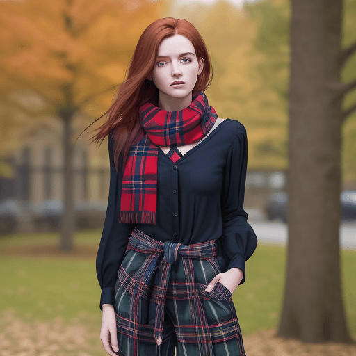 AI generated: An image of a young woman with auburn shoulder-length hair and a relaxed side part. She wears a red ...