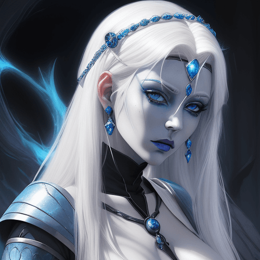 AI generated: a woman with white hair and blue eyes, princess 'kida' kidagakash, dramatic portraiture of uuen, bea...