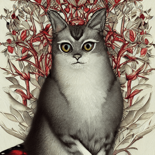 AI generated: ethereal Bohemian Waxwing cat, Bombycilla garrulus :: intricate details, ornate, detailed illustrati...