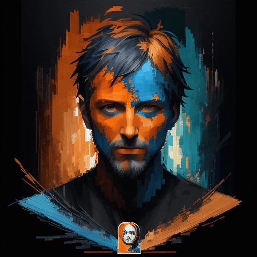 AI generated: pixel sorting art ::3 tarot card::2 Palette Knife, Dynamic Paintings::2 orange and blue::3 side port...