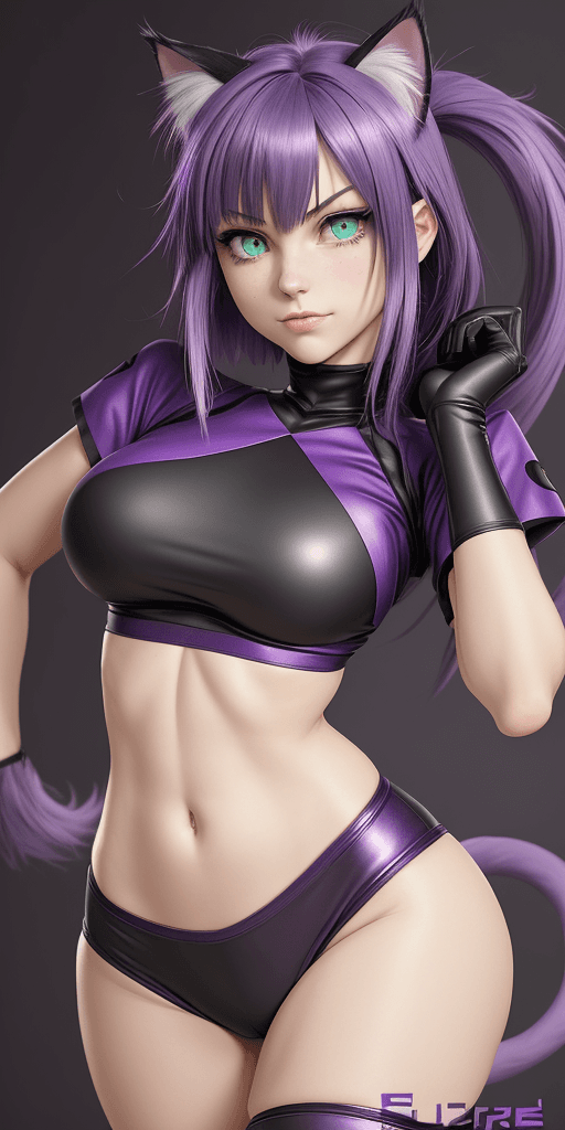 AI generated: score_9,score_8_up,score_7_up, source_anime, 1catgirl, purple cat ears, purple cat tail, medium hair...