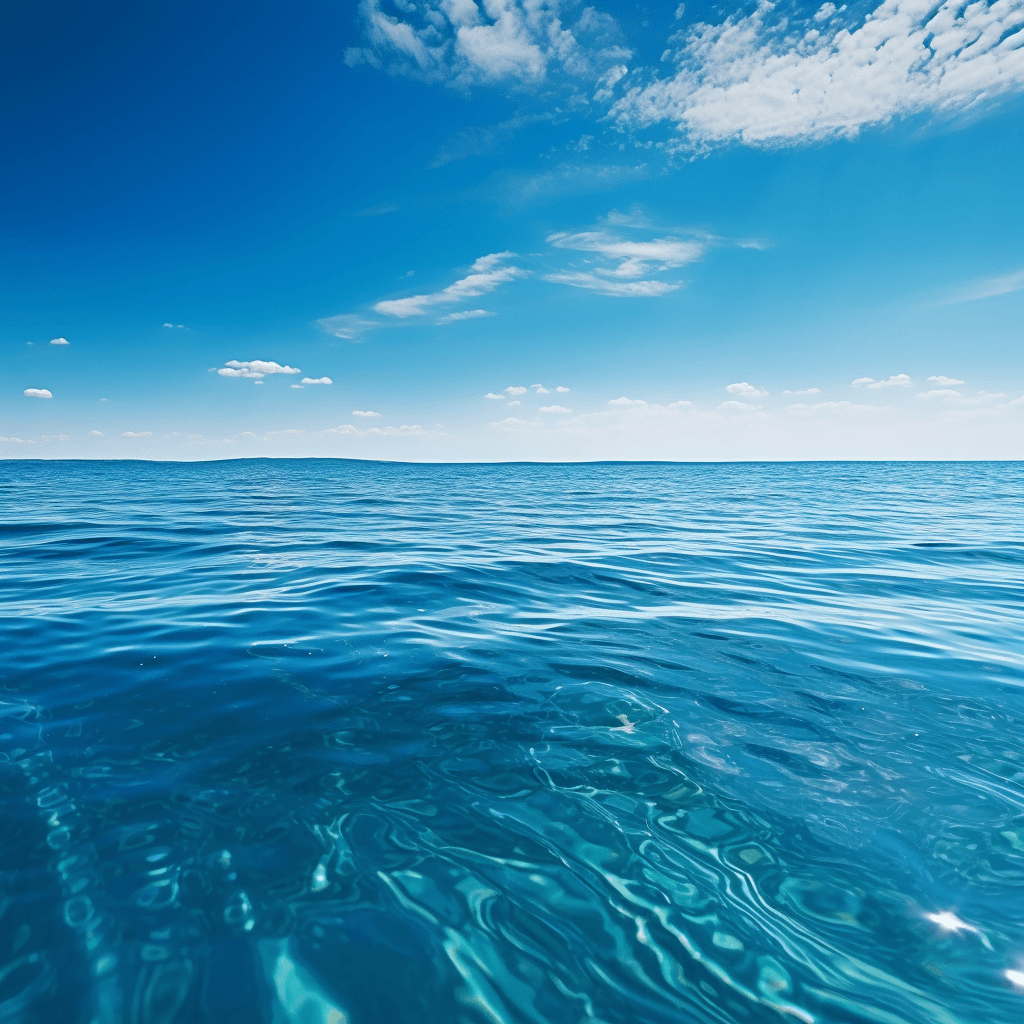 AI generated: Generate a serene and mesmerizing image of a calm and deep blue sea. Envision a vast expanse of clea...