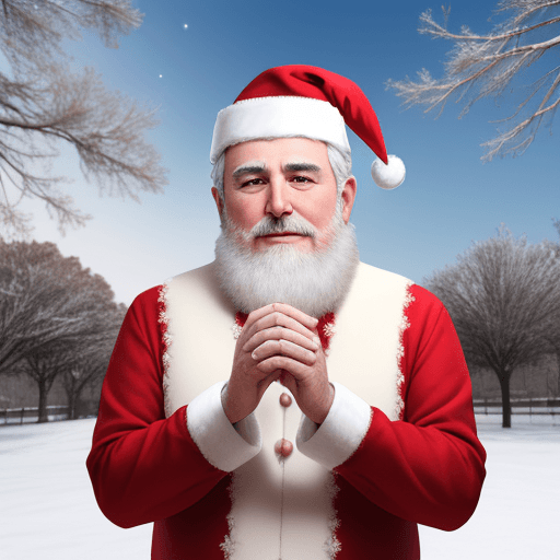 AI generated: UN PAPA NOEL FELICITANDO LA NAVIDAD, CON UN FONDO NEVADO Y ARBOL DE NAVIDAD, QUE TENGA EN LAS MANOS ...