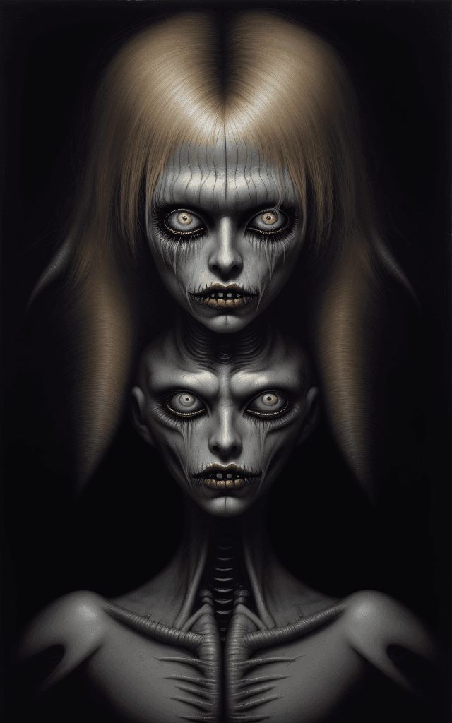 AI generated: a detailed portrait of a mutated blonde laser thrashed oil painting in the style of tim burton enhan...