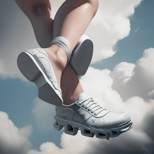 AI generated: A close up Marketing photo of pretty feet wrapped in clouds (clouds in shape of shoes, (comfortable ...