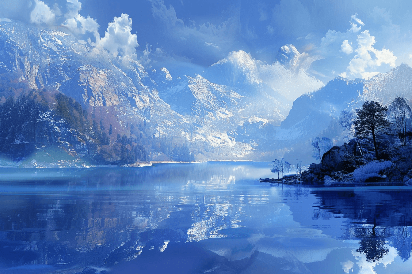 AI generated: landscapes that emphasize the coolness and tranquility of the blue spectrum --ar 3:2 --v 6.0