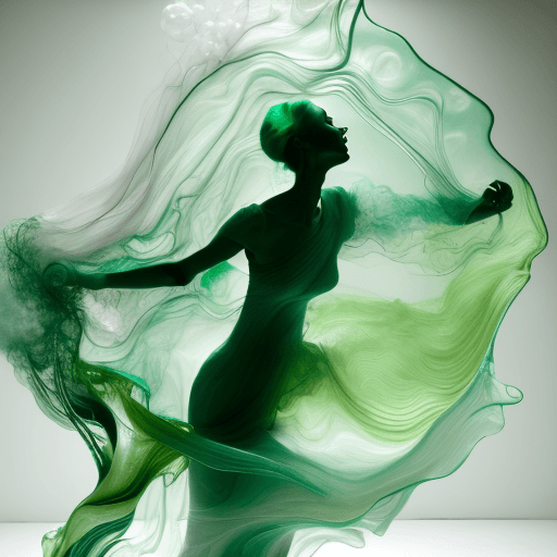 AI generated: pastel greens and silvers colour smoke sculpture portrait of a woman, in the style of flowing fabric...