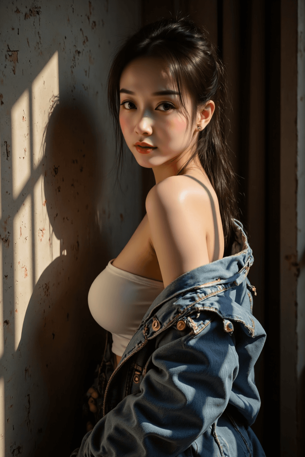 AI generated: A highly-detailed, photorealistic, cinematic portrait of a stunning young East Asian woman leaning a...