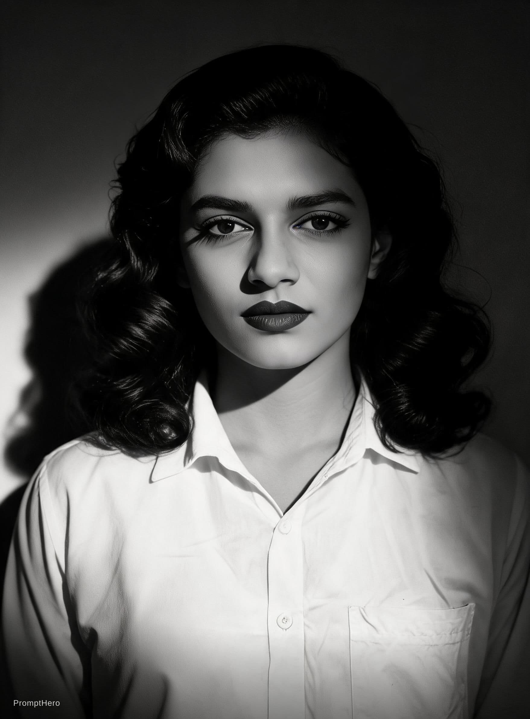 AI generated: film noir photo, beautiful woman, in the style of Robert Coburn, slight blur --chaos 20 --ar 1:2 --s...