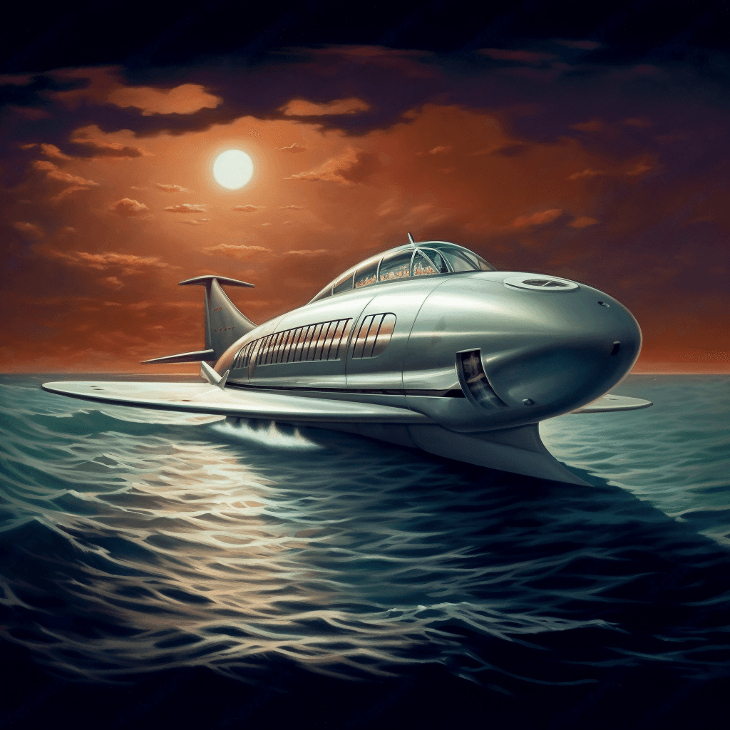 AI generated:  future, boat, retro, sic fi, sea