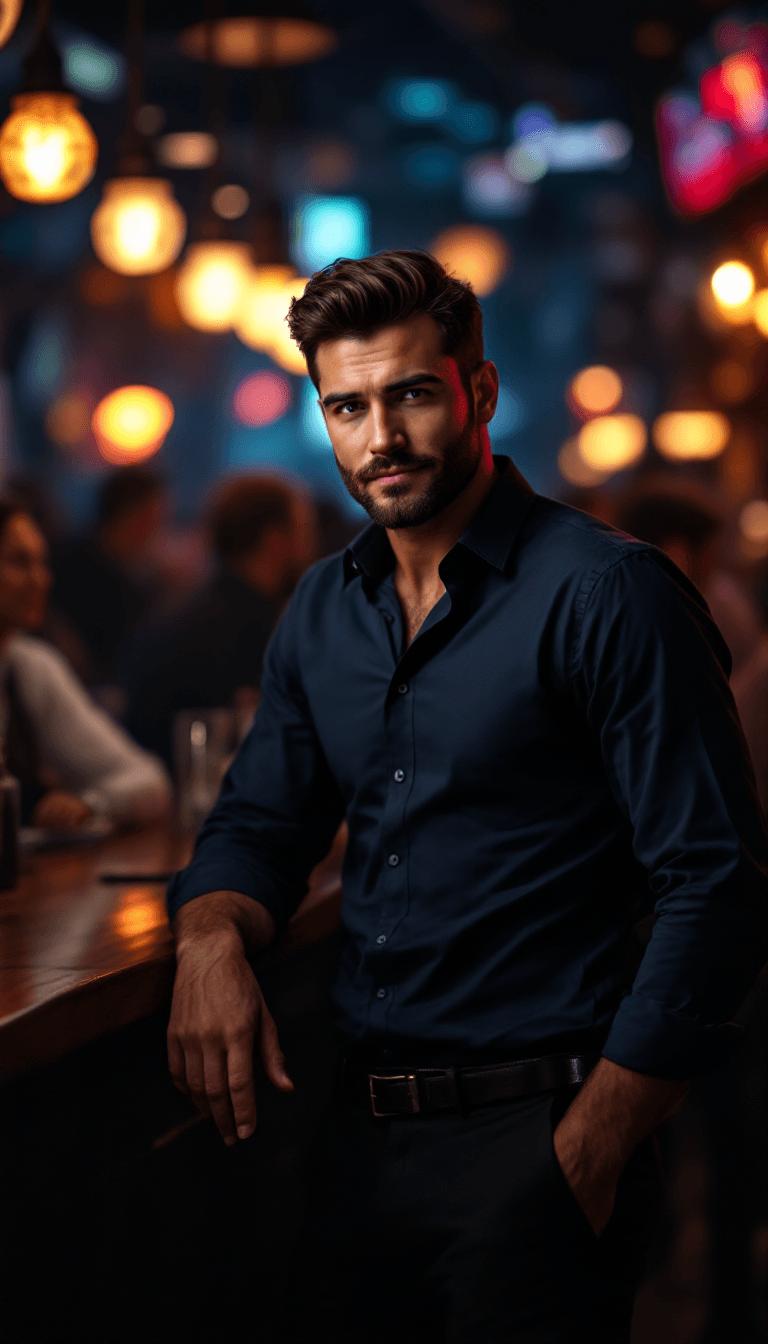 AI generated: Hyper-realistic image of a handsome caucasian man, dark burst-taper hair, short trimmed well-groomed...