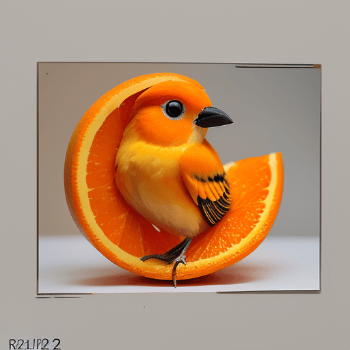 AI generated: a little bird made of a fresh orange that has been cut open, photo-realistic techniques --ar 2:3 --s...