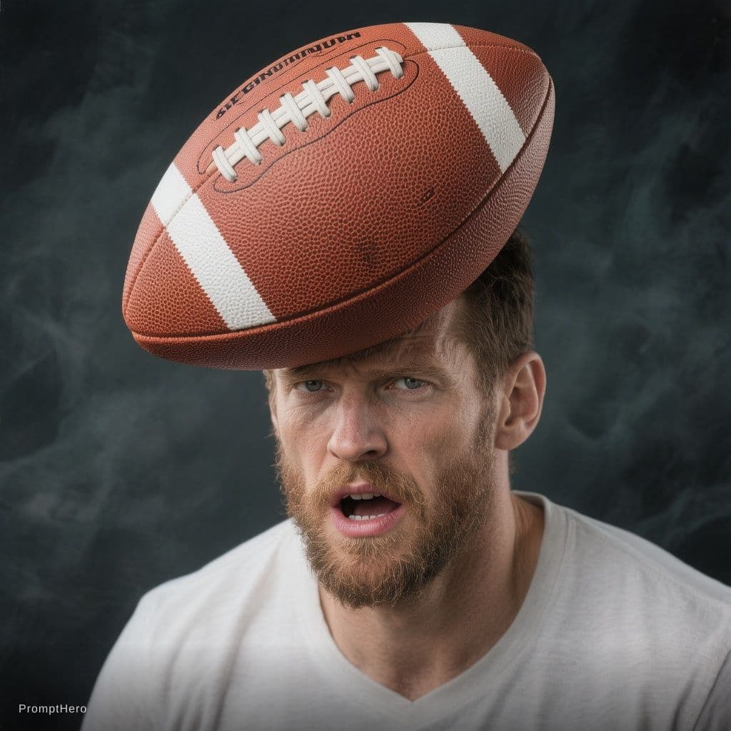 AI generated: man with a football in his head
