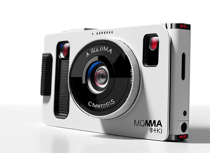 AI generated: Four different slim cameras, on a white surface, front view, photo realistic, highly detailed, very ...