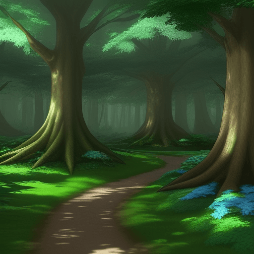AI generated: Hyper realistic forest for a video game company. Use Olympus heroes with green and blue anime style ...
