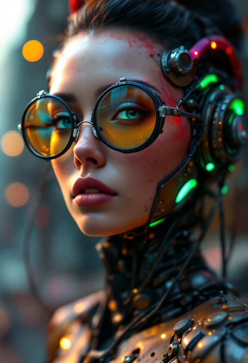 AI generated: Low-angle shot, full-body portrait, HDR, RAW, close-up. Android with a balance of beautiful full-bod...