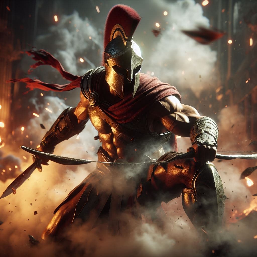 AI generated: Hyper realistic Spartan character design, smoke , photorealistic , octane render, unreal engine 5 , ...