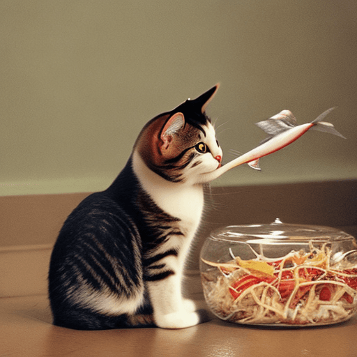 AI generated: cute cat eating a fish