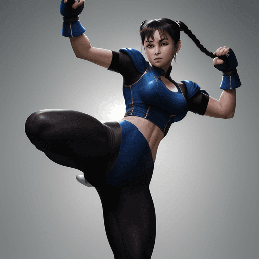 AI generated: street fighter, chunli, black gym suit, kicking pose, fighting cammy white, illustration, pixiv, 4k ...