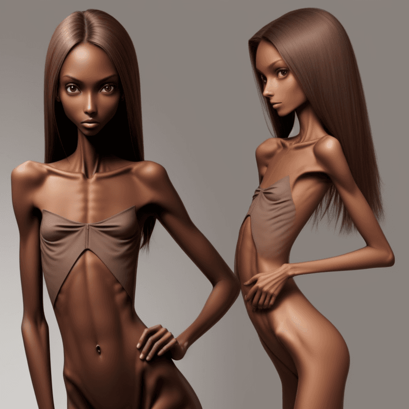 AI generated: extreme beautiful skinny brown skinned  slender face of skinny (almost anorexic) girl