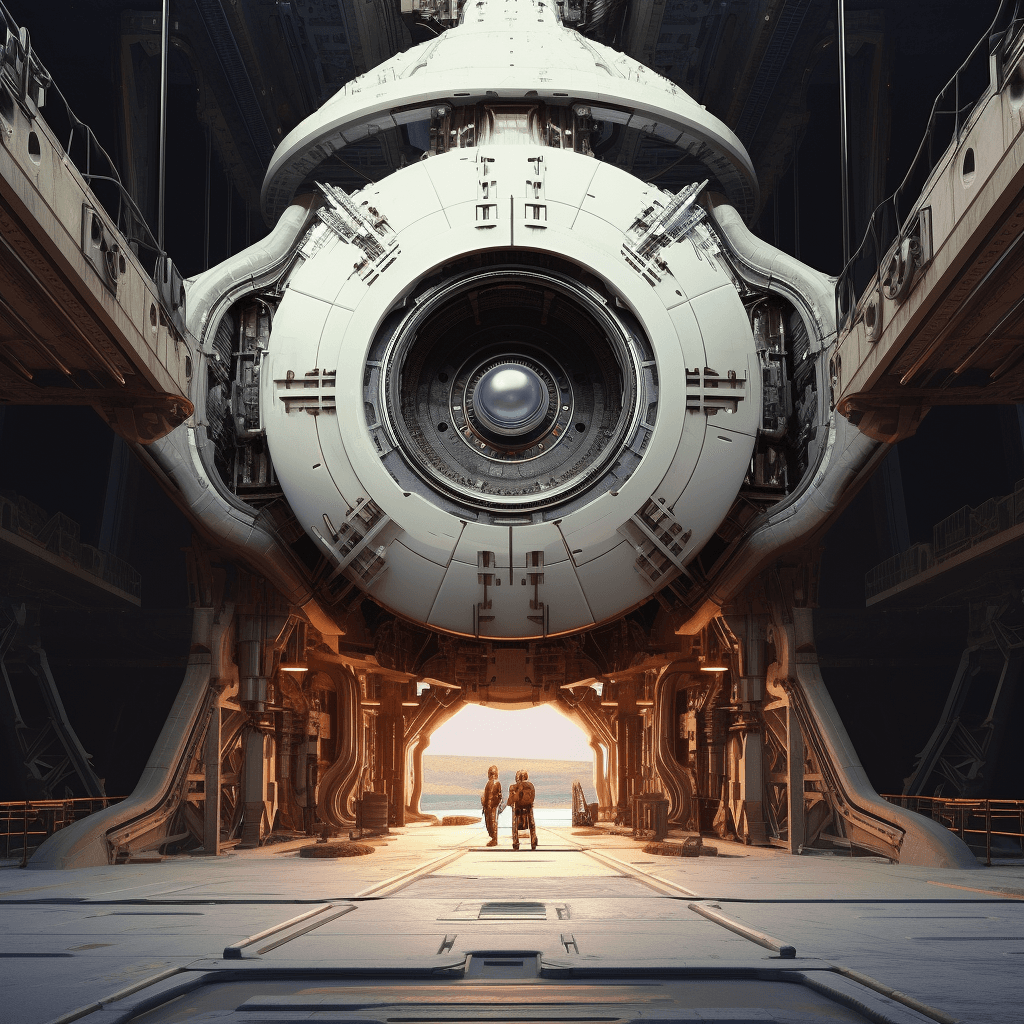 AI generated: starship engine, warp engine, repairs, construction space dock, dry dock