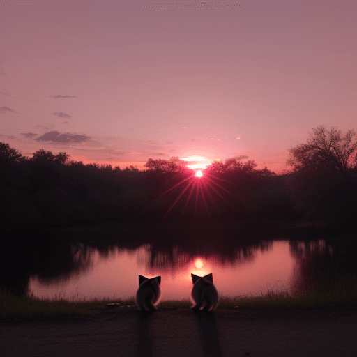AI generated: pink sunset photo with raccoons in pink bows in the distance