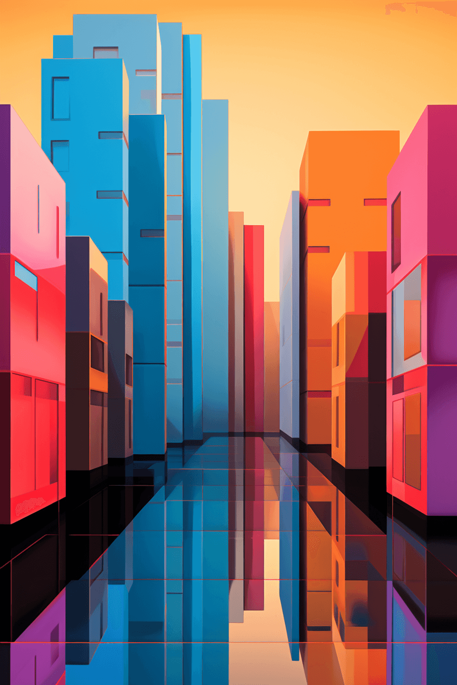 AI generated: The world of urban landscapes, abstract, inspired by Rene Magritte, complementary color scheme, mini...