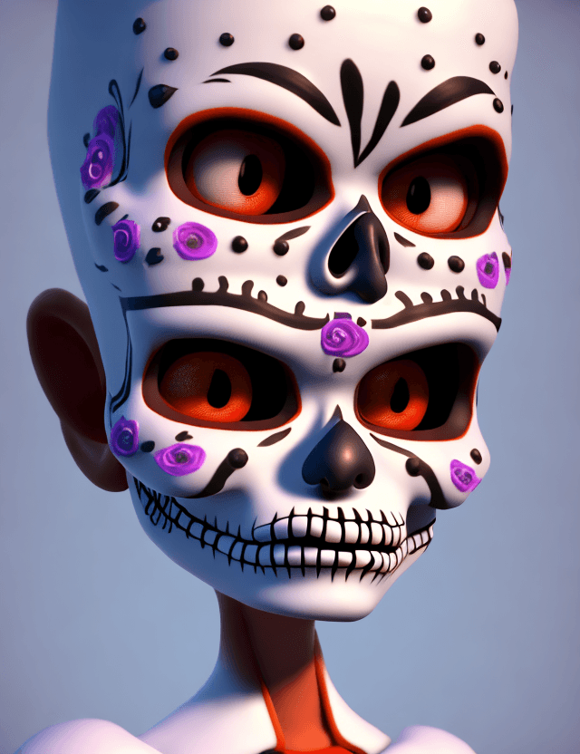 AI generated: hasdx style, glazed 3D render (extremely detailed CG), Día de los Muertos, pixar style, 3d style, di...