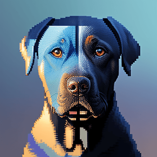 AI generated: A pixelated portrait of a Labrador dog's head in a blue gradient, in a robo-style.

The same image s...