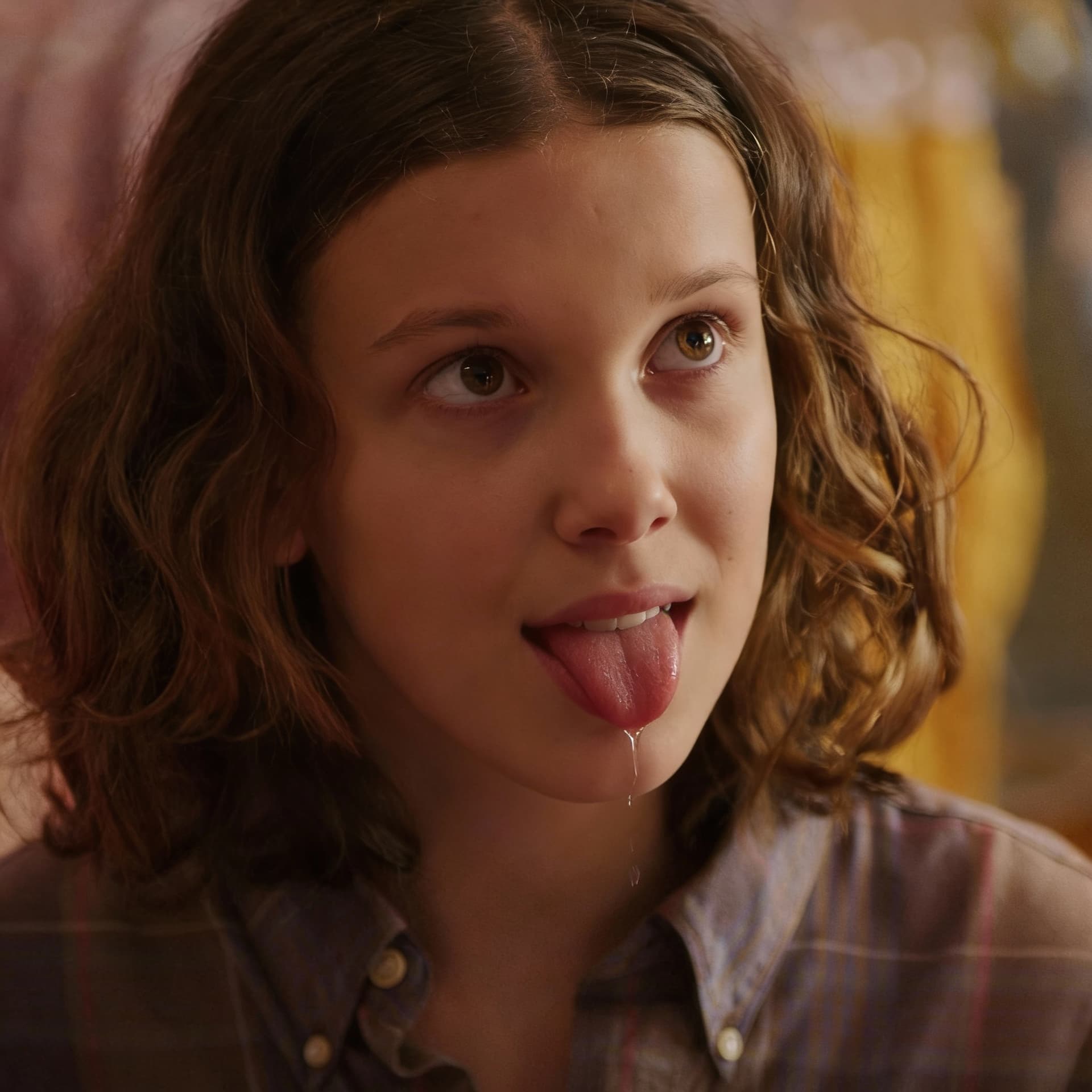 AI generated: the girl sticking out her tongue with saliva