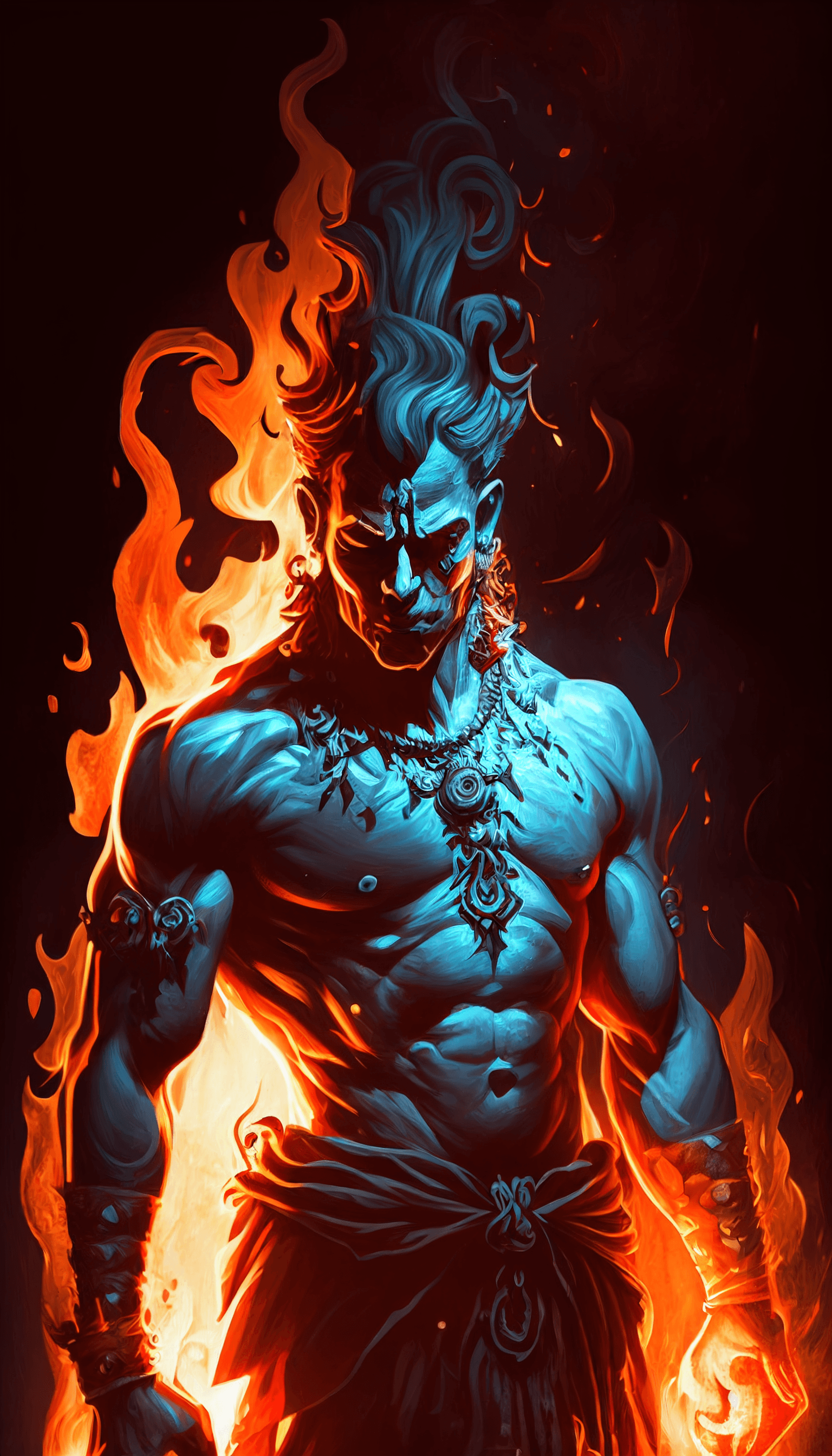 AI generated: Lord Shiva, Indian mythology, one piece character, symmetric body, holding a three-pronged spear ful...