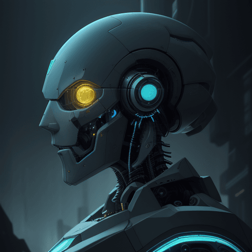 AI generated: rendering, side shot, falf-strange body with complex system equipment with hyper detail robot, gaze,...