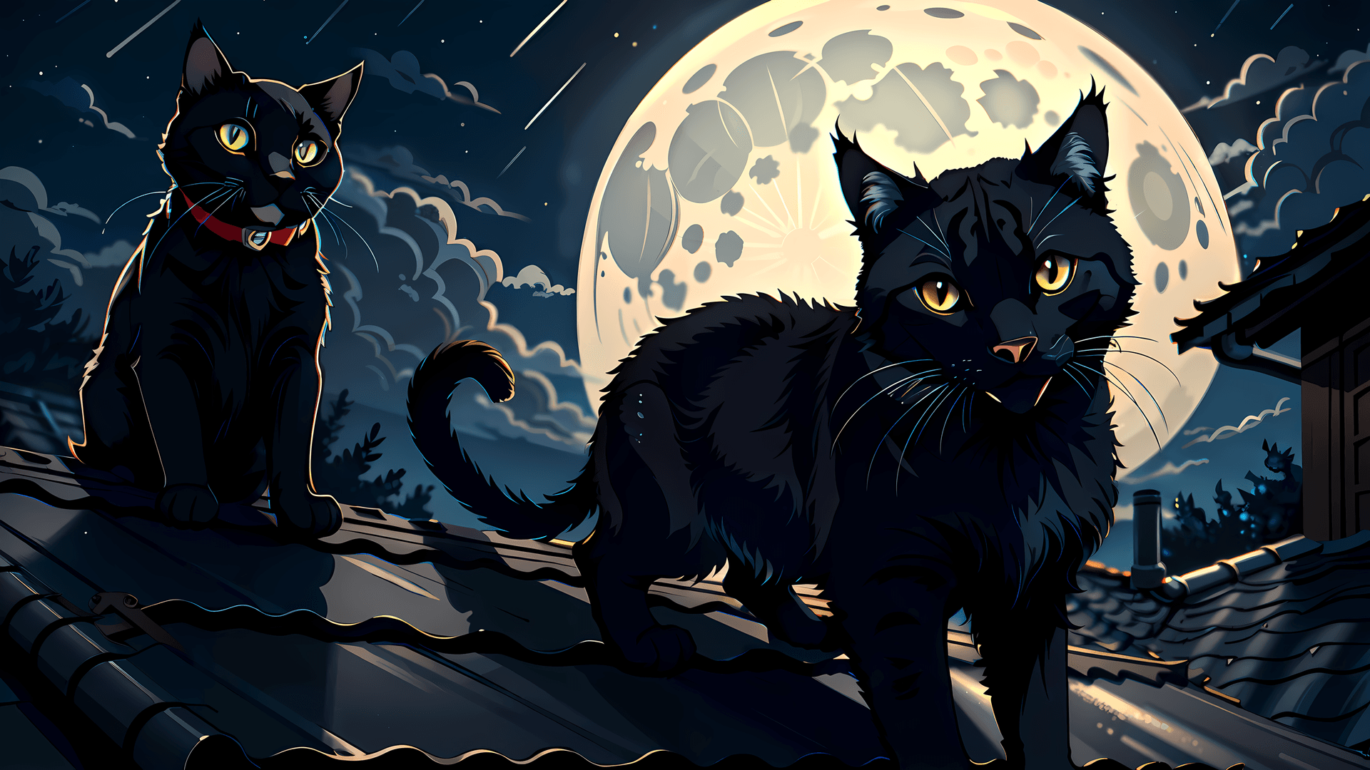 AI generated: (Masterpiece, Award Winning, Highest Quality:1.2), Close up , a (black Cat:1.2) on a roof, detailed ...