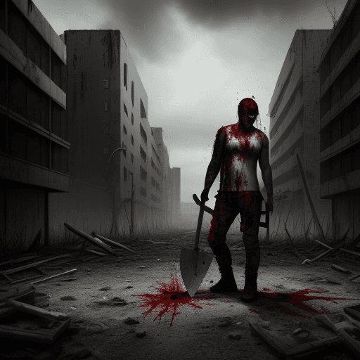 AI generated: bloody axe in post-apocalypse