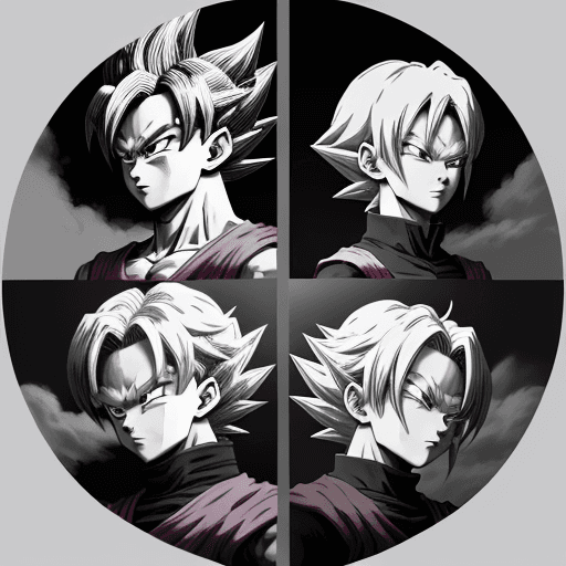AI generated: dragon ball art, in the style of solarization effect, dark red and gray, uhd image, charming anime c...