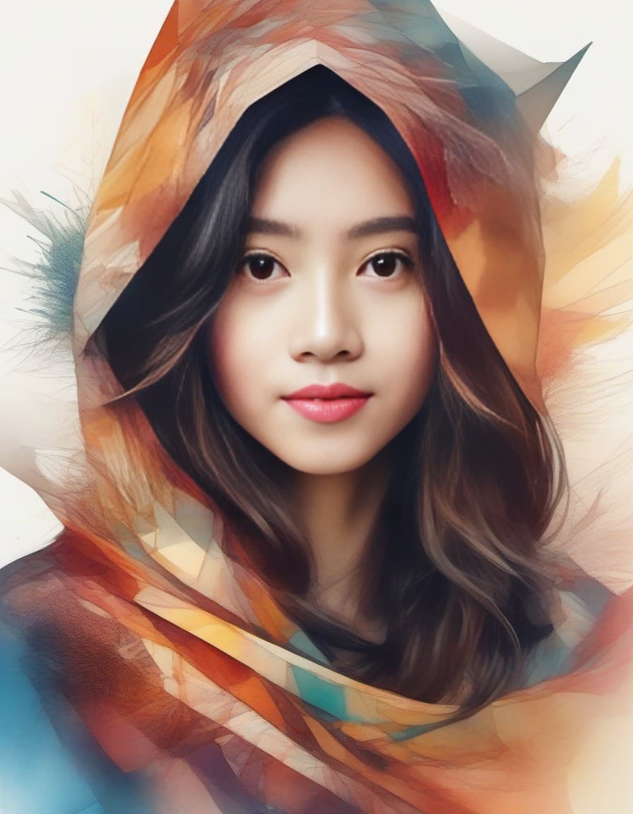 AI generated: A beautiful girl, digital watercolor Illustration, summers cape sunrise, complex contrast, highly de...