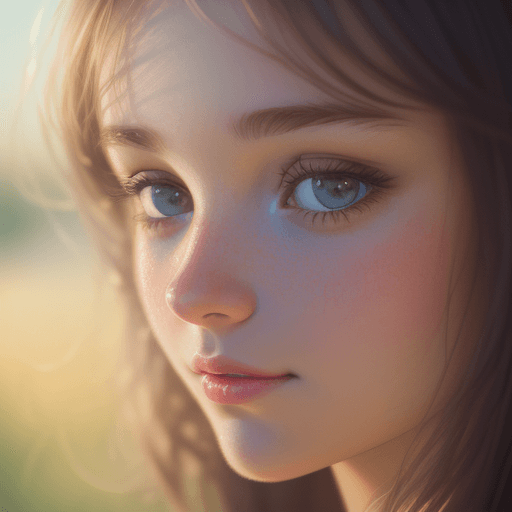 AI generated: Close-up photo of a girl with a pretty face, morning fresh, film grain, light streak, digital colors...