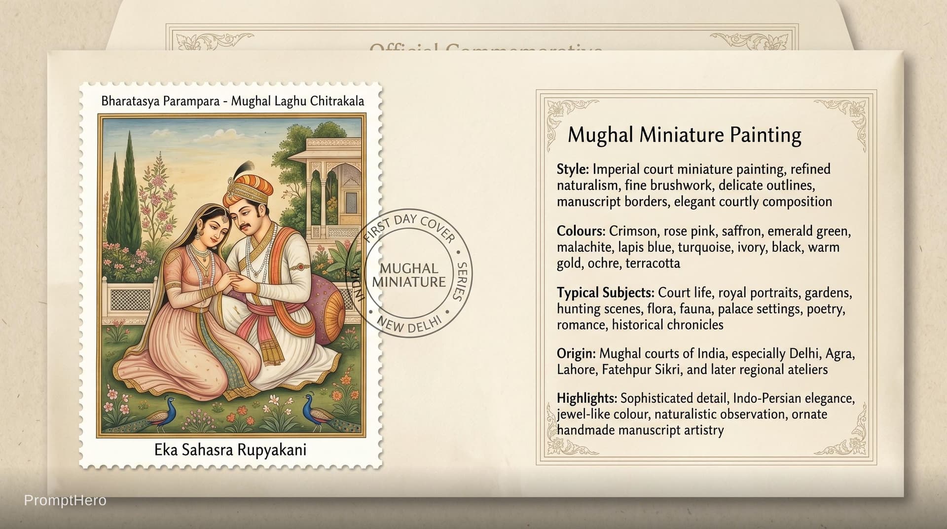AI generated: Create a 16:9, 4K premium commemorative First Day Cover envelope inspired by India Post heritage des...