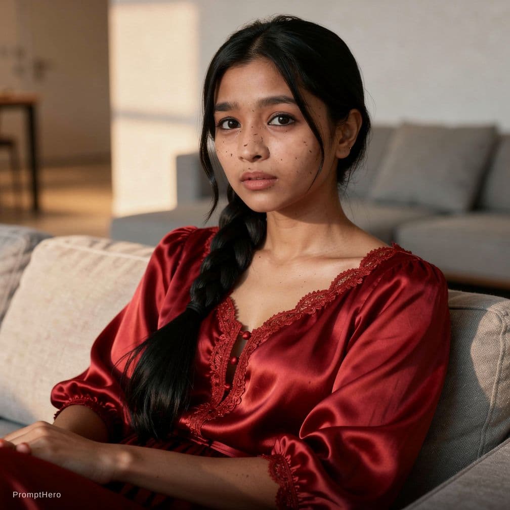 AI generated: A raw documentary photograph captures a curvy young female with a long, sleek black braid cascading ...