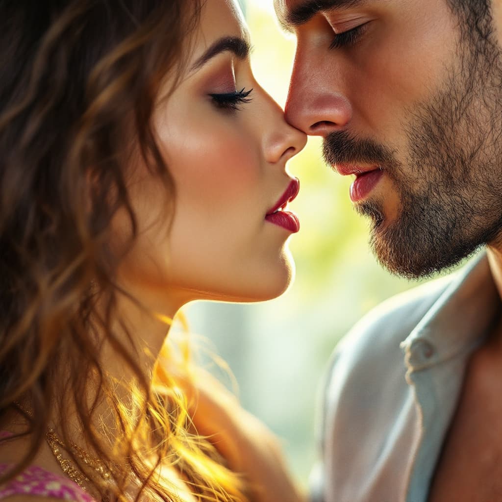 AI generated: A man bit in the woman lips
