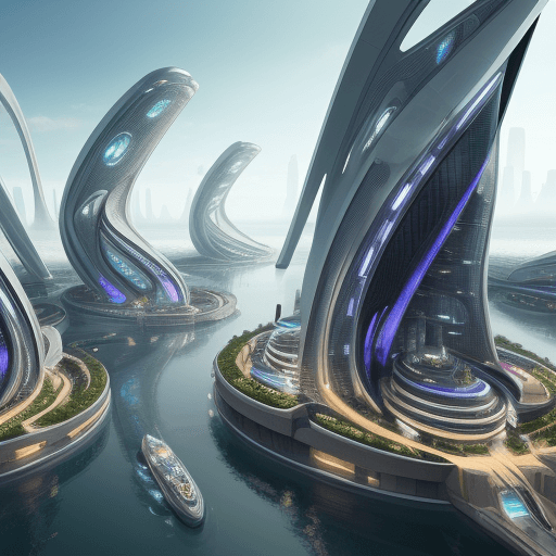 AI generated: futuristic luxury city  with lot of houses o  the water
