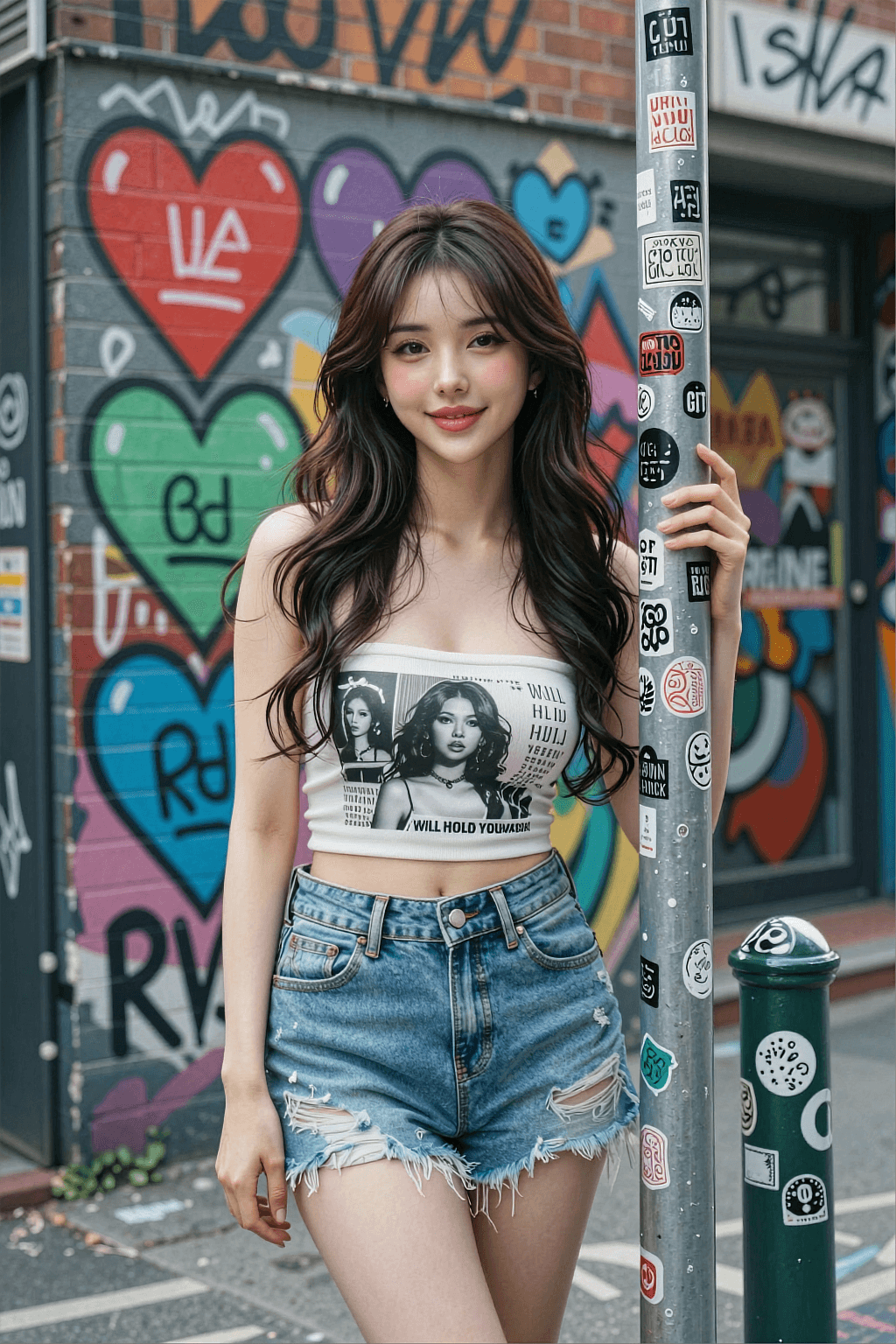 AI generated: The image is a high-quality, photorealistic outdoor portrait of a young Asian woman, showcasing a tr...