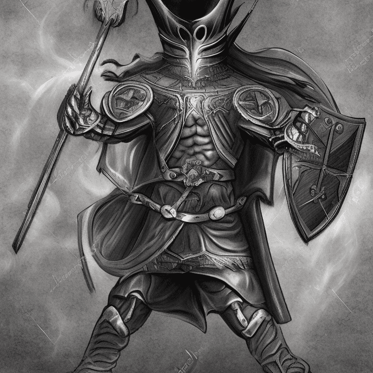 AI generated: Elden ring style Knight. Fantasy drawing. Halbert and shield. Magical realism. Dark fantasy.