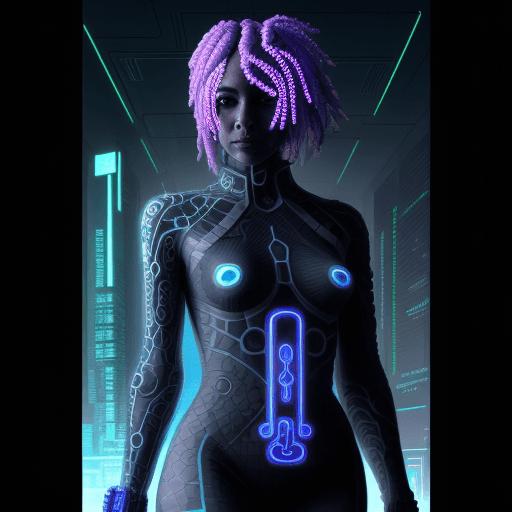 AI generated: blacklightfractalneonholofluid cyberpunk character
