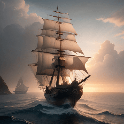 AI generated: Photo of a ultra realistic sailing ship, dramatic light, pale sunrise, cinematic lighting, battered,...