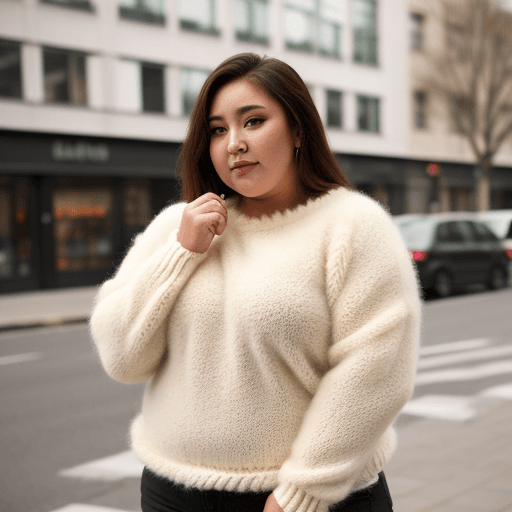 AI generated: woman with  bulky, fluffy and chunky sweater