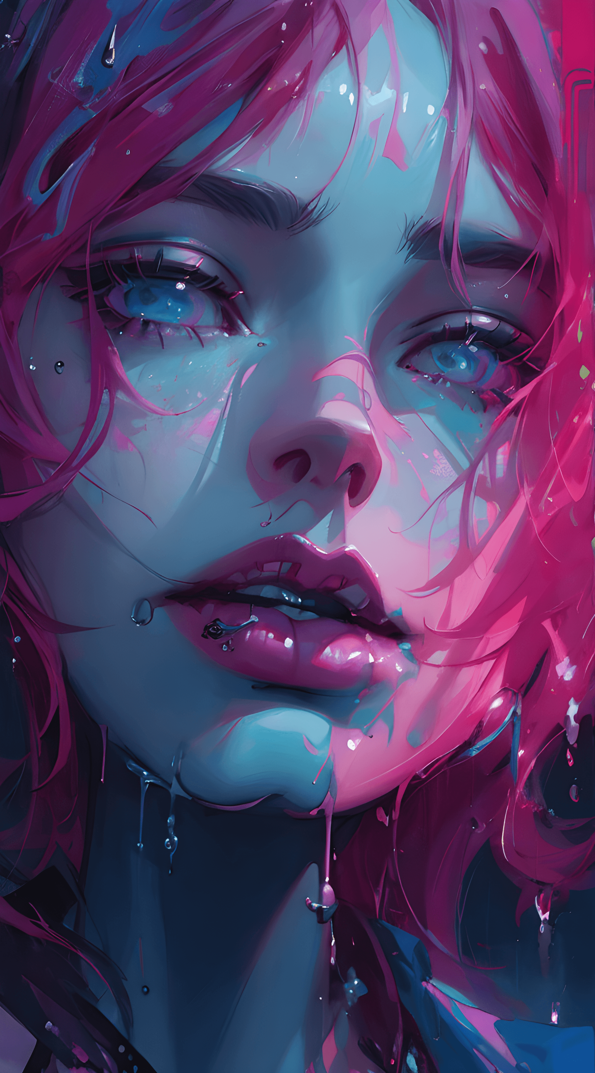 AI generated: a painting of a woman with pink hair, cyberpunk art, inspired by Yanjun Cheng, digital art, closeup ...