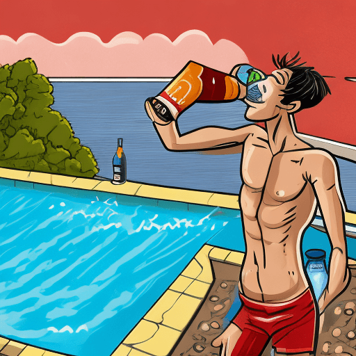 AI generated: An absurdly humorous Claude Serre-style illustration follows: a skinny, shirtless young man dressed ...