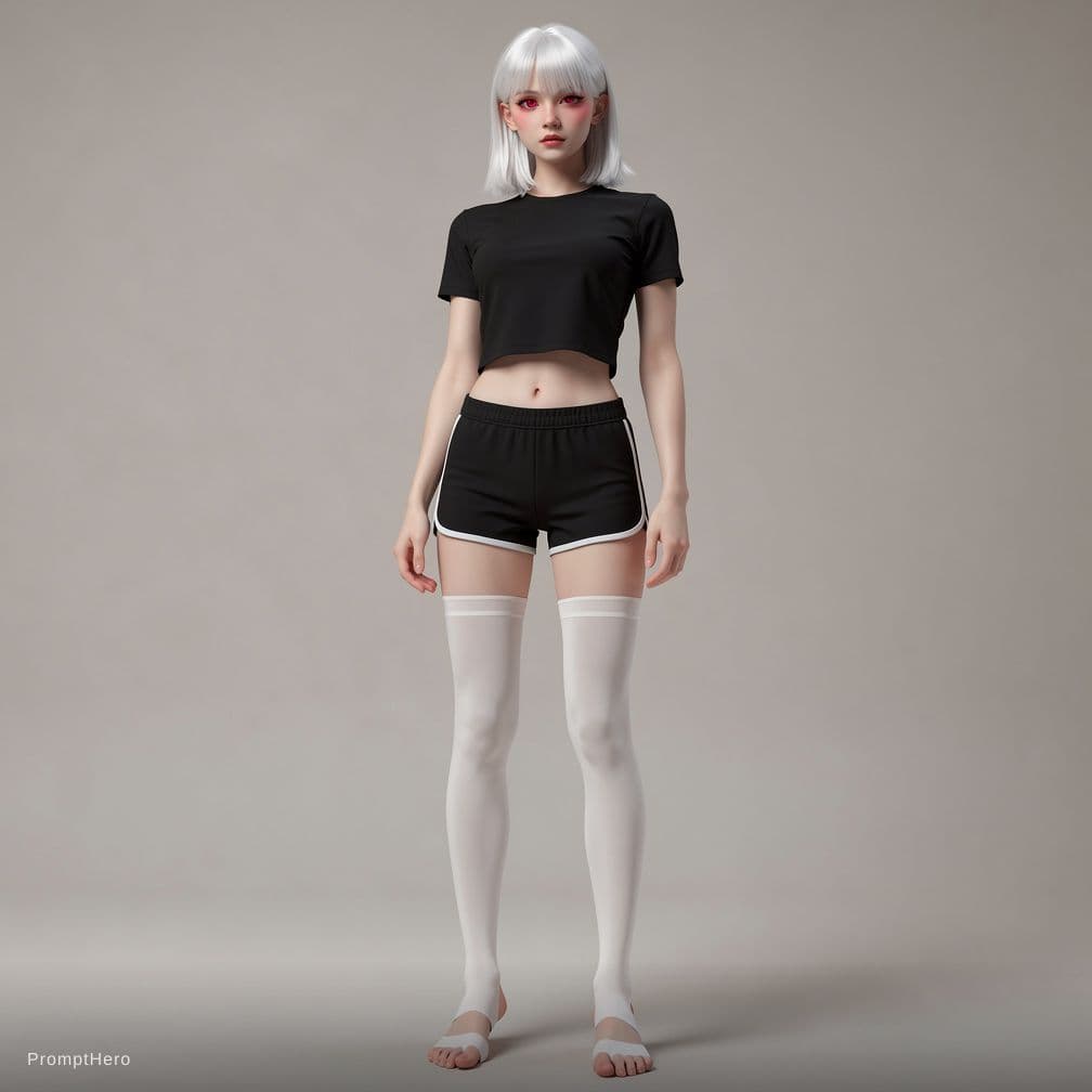 AI generated: Femboi in black Dolphin Shorts and top have white Hair and red eyes. He have white Stockings with Op...